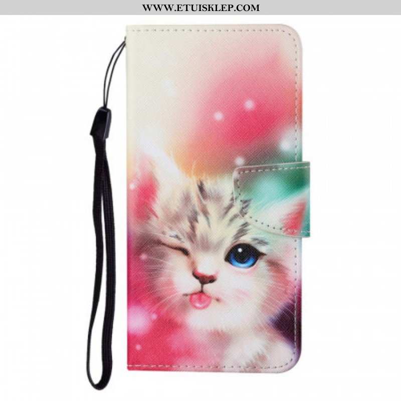 Skórzany Futerał do Samsung Galaxy S22 Ultra 5G Królewski Kot Ze Smyczą